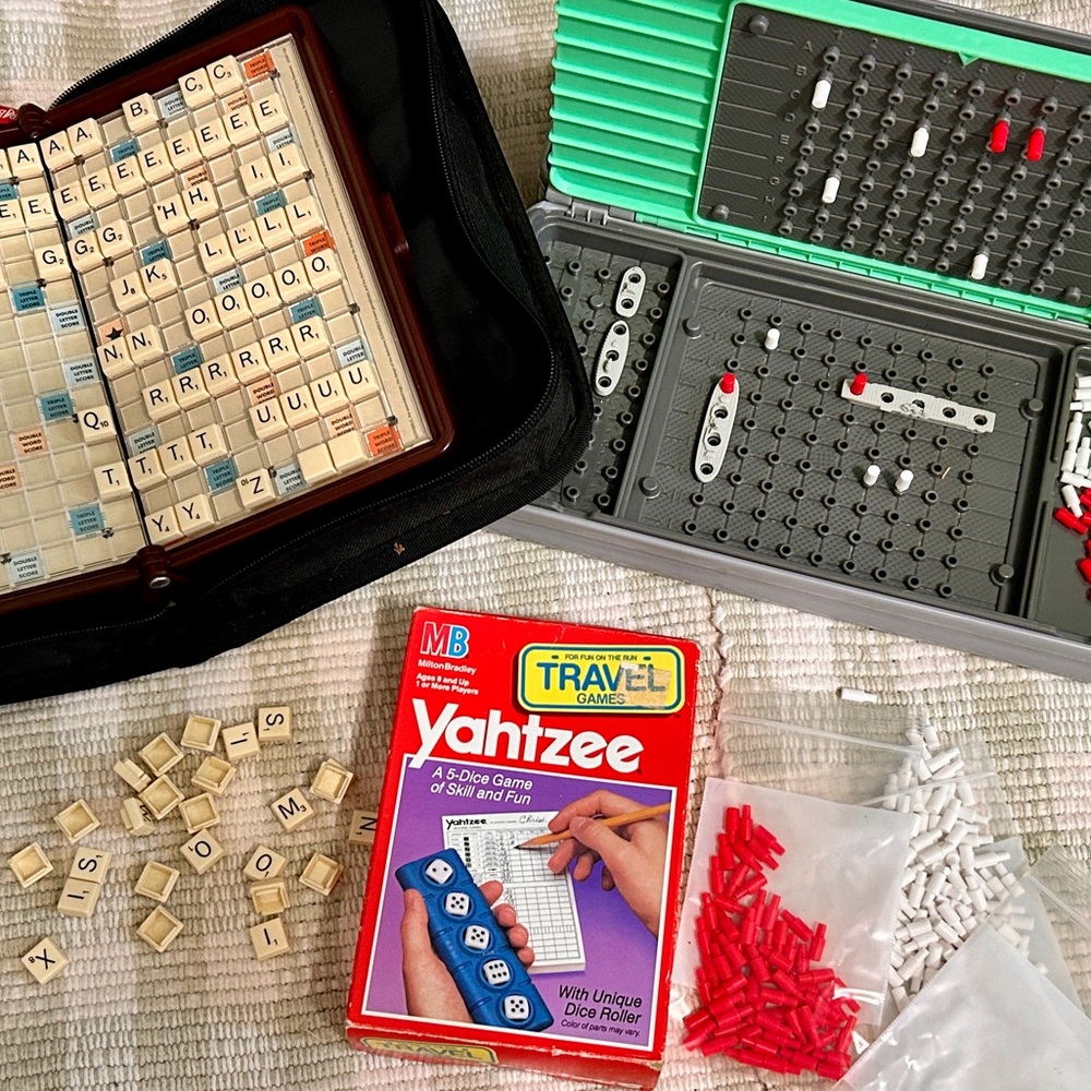 Summer travel games, Yahtzee scrabble battleship like new to new